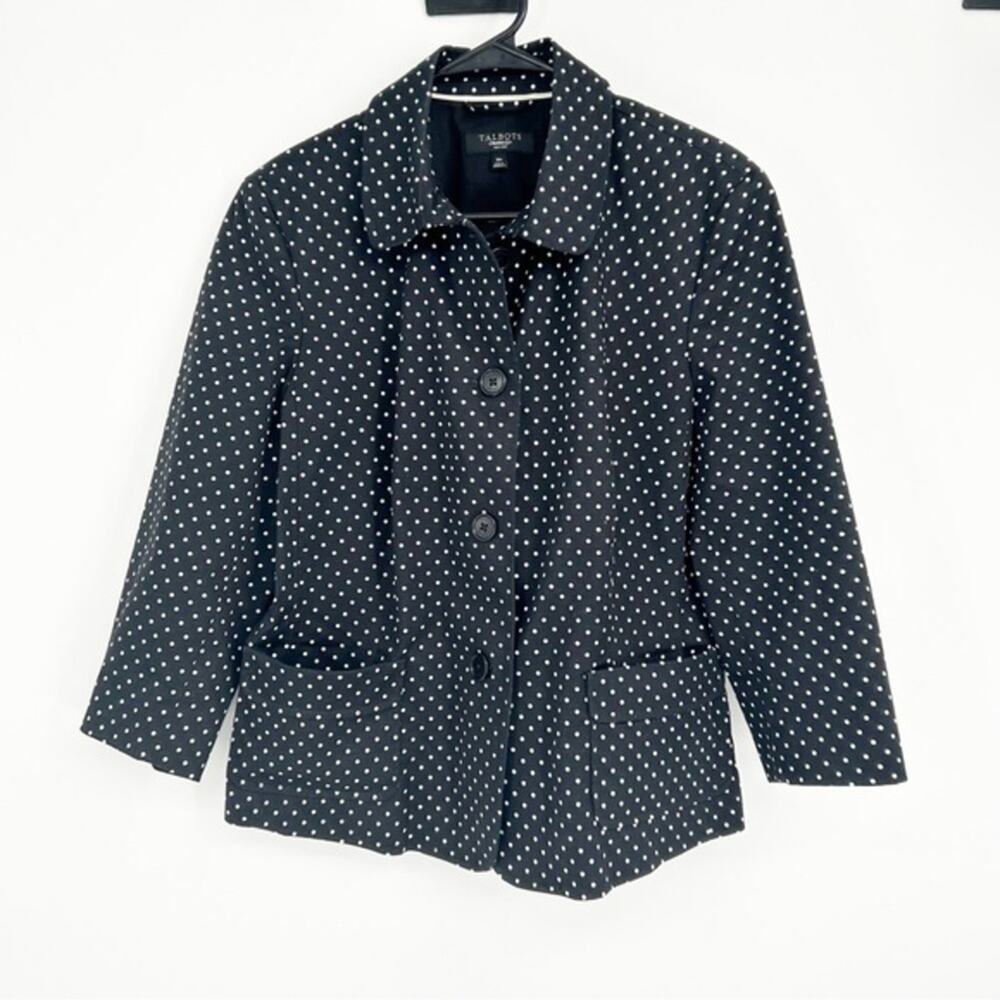 Talbots Black and White Polka Dot Blazer Size 16P‎ Career Business Casual